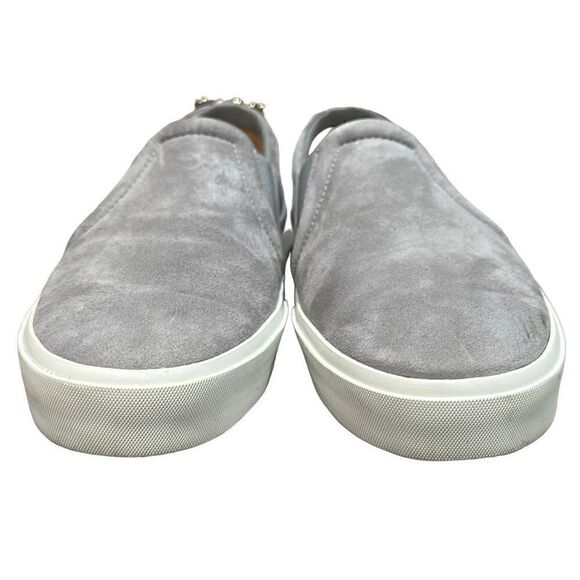 STUART WEITZMAN Jewel Crystal Embellished Gray Suede Leather Slip On Sneakers Sh - Picture 5 of 8